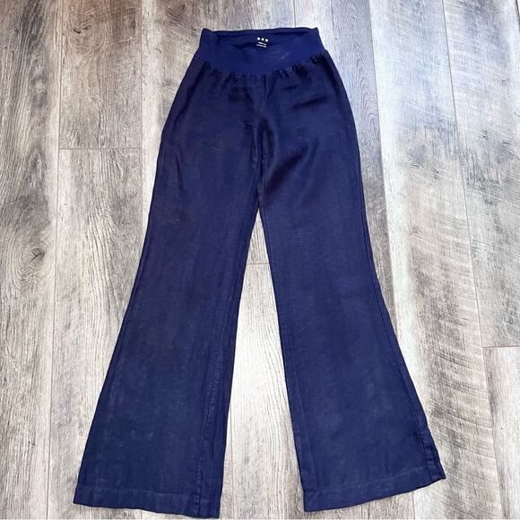 Three Dots Wide Leg High Waisted Linen Pants Navy Blue Size Small - Picture 5 of 8